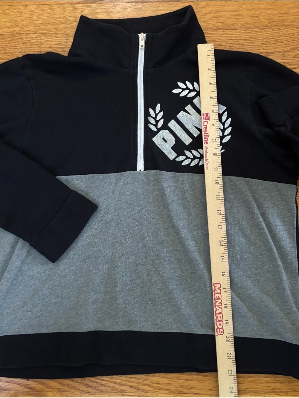 Victoria's Secret PINK Sweatshirt Large Black Gray Colorblock 1/4 Zip Pullover - Picture 7 of 7